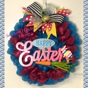 Happy Easter pink and blue wreath